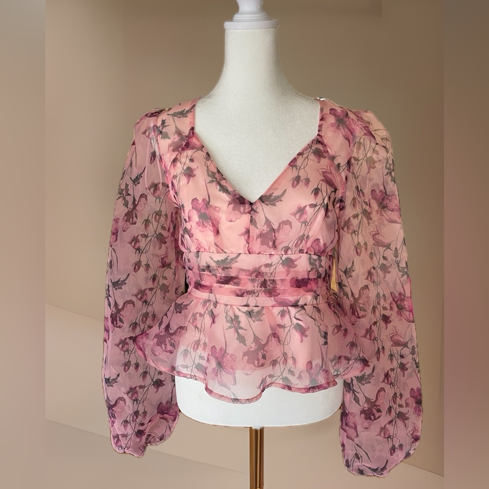 Miami For Francesca’s Audrey Organza Peplum Blouse Size S